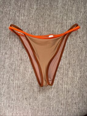 Aerie Two-Tone Tan Bikini Bottom with Bright Orange Trim